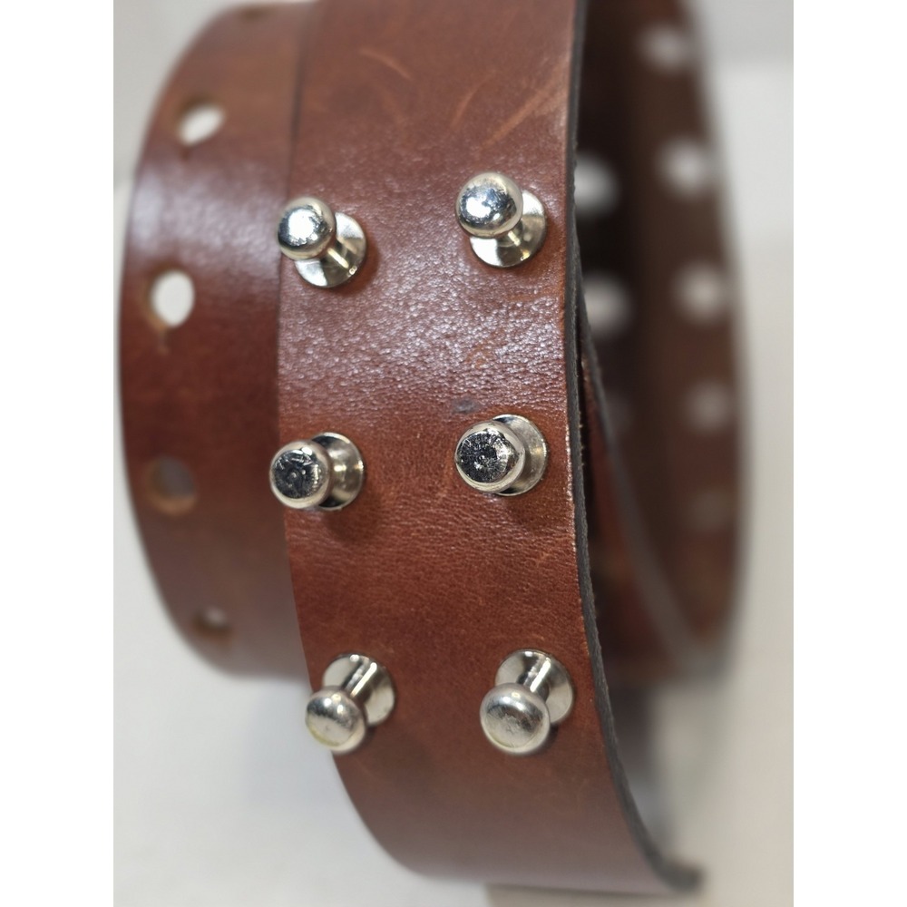 Italian Genuine Leather Studd Fastening No Buckle Slotted Hole Wide Width Belt - Picture 5 of 12